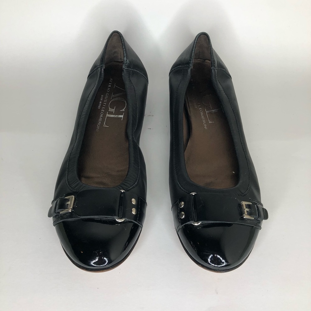 AGL Shoes Flats Slip Ons Women Size 40 US 9 Black Leather Italy Cap Toe - Picture 4 of 16
